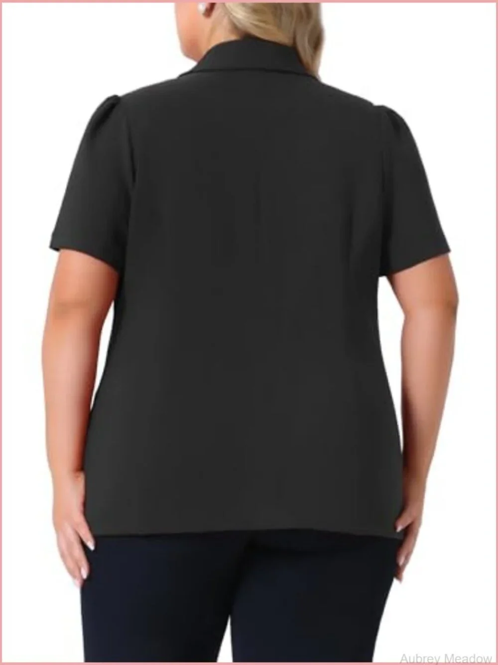 Plus Size Blazer Short Puff Sleeve Notch Lapel Single Breasted Office